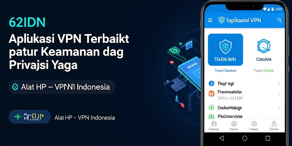 Antarmuka aplikasi 62IDN dengan fitur VPN Indonesia.