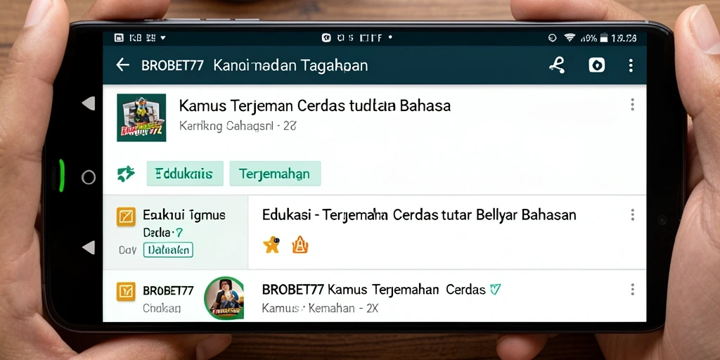 Tampilan antarmuka aplikasi Kamus Terjemahan BROBET77 dengan fitur lengkap.