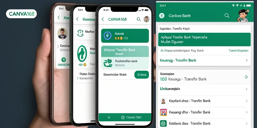 Tampilan antarmuka aplikasi Transfer Bank CANVA168 yang user-friendly.